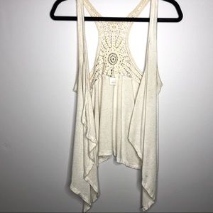 Ivory flowy cardigan tank with lace and studs
